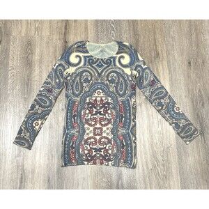 AMB Top Womens One Size Second Skin Paisley Mesh Stretch Y2K Boho Retro Shirt